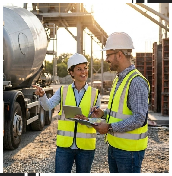 Contractor meeting a concrete product supplier in Toronto yard