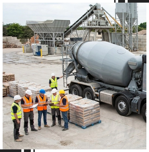 Workers organizing wholesale concrete supplies in Markham