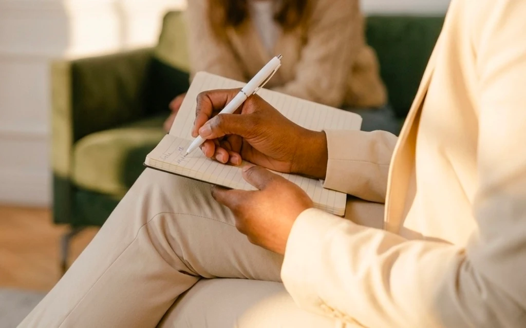 Mental health counselor in Philadelphia speaking with a client
