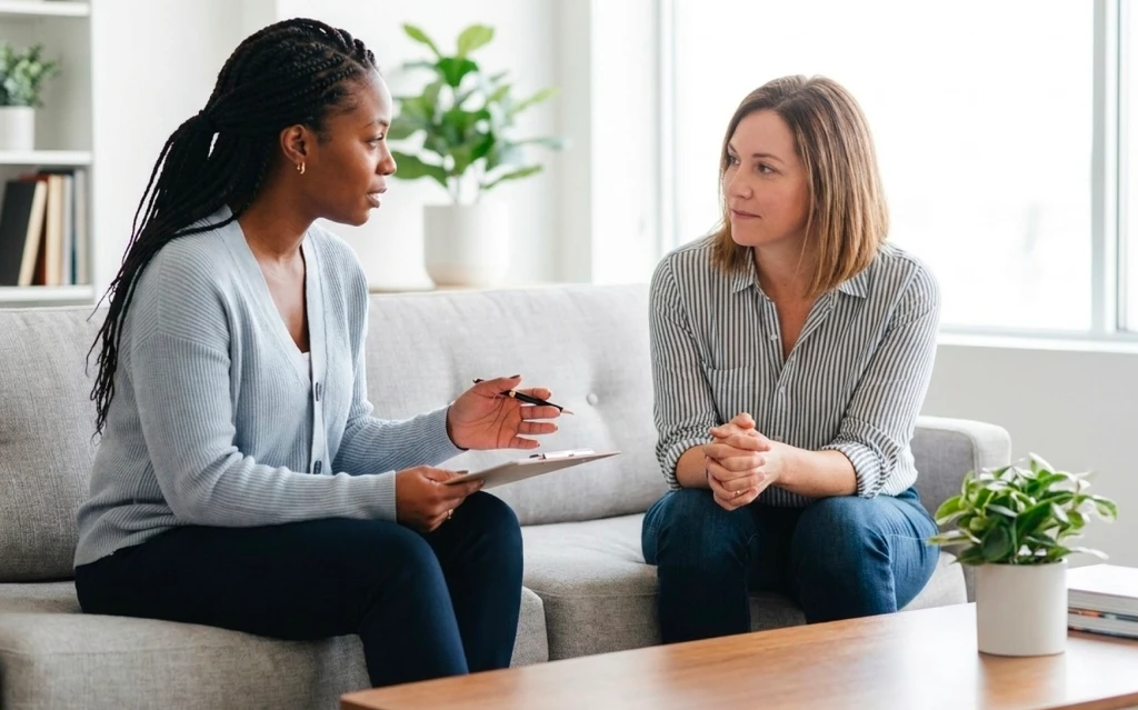 Client attending mental health counseling in Philadelphia in a quiet room