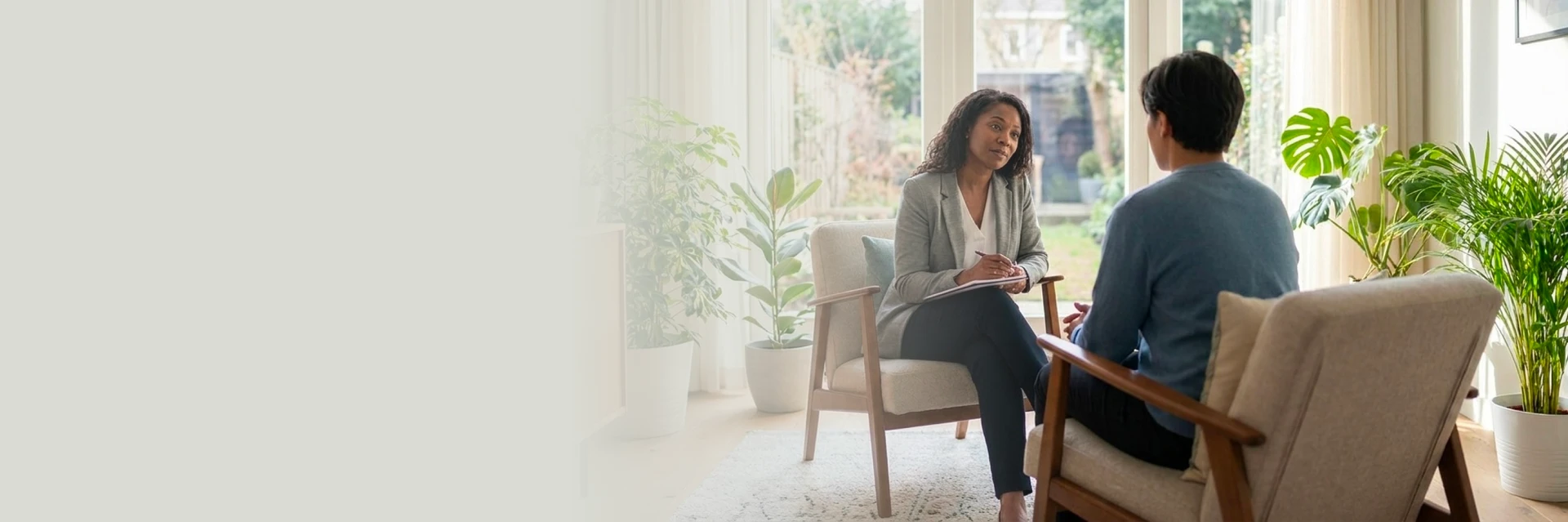 Client receiving grief counseling in Philadelphia in a safe space