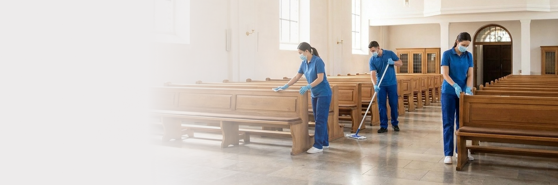 Cleaner maintaining sanctuary cleaning services for church in Atlanta