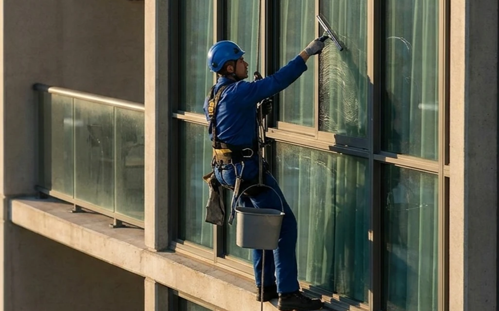 Cleaner conducting residential cleaning services in Atlanta apartments