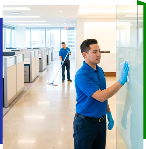 Staff handling commercial cleaning in Atlanta in office space