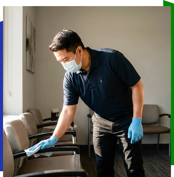 Cleaner completing clinic cleaning services in Atlanta treatment area