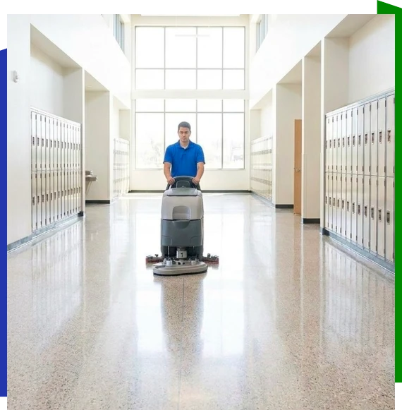 Staff supporting educational facility cleaning services in Atlanta school