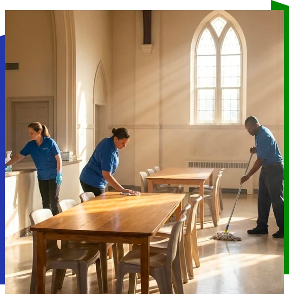 Worker completing sanctuary cleaning services in Atlanta altar space
