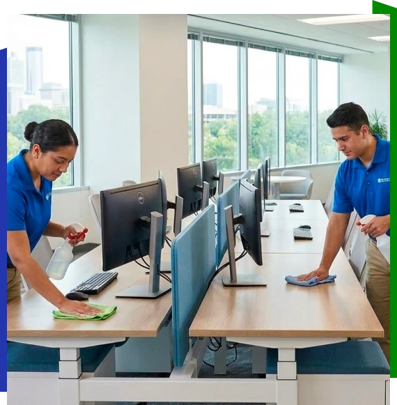 Worker providing business cleaning services in Atlanta in office suite
