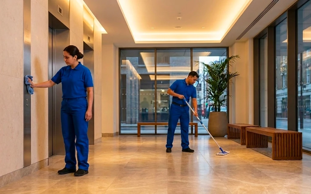 Team providing cleaning services in Atlanta in commercial facility