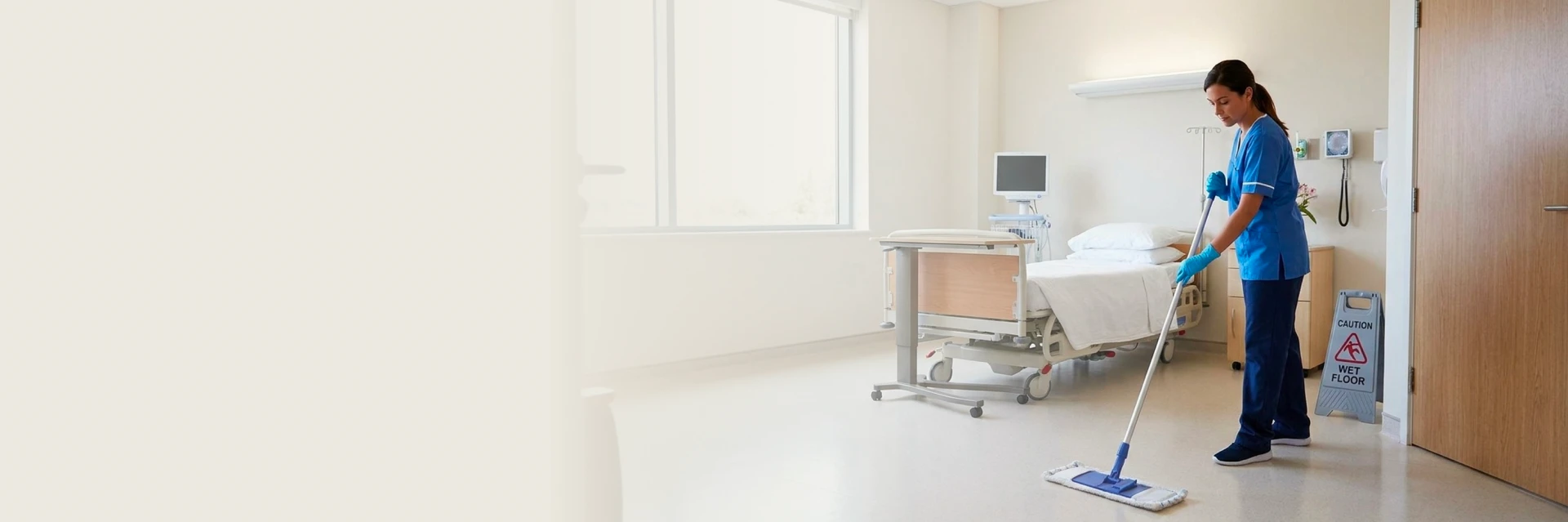 Cleaner performing medical office cleaning services in Atlanta clinic