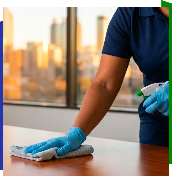 Worker managing residential cleaning services in Atlanta apartment