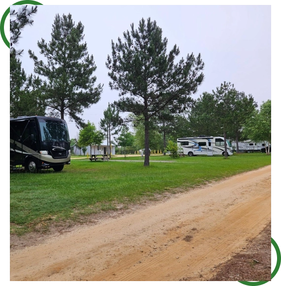 Scenic view of an RV park in Dothan, Alabama, with shaded areas