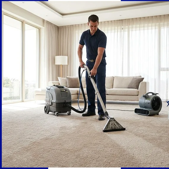  Worker completing carpet cleaning service in Atlanta inside a home