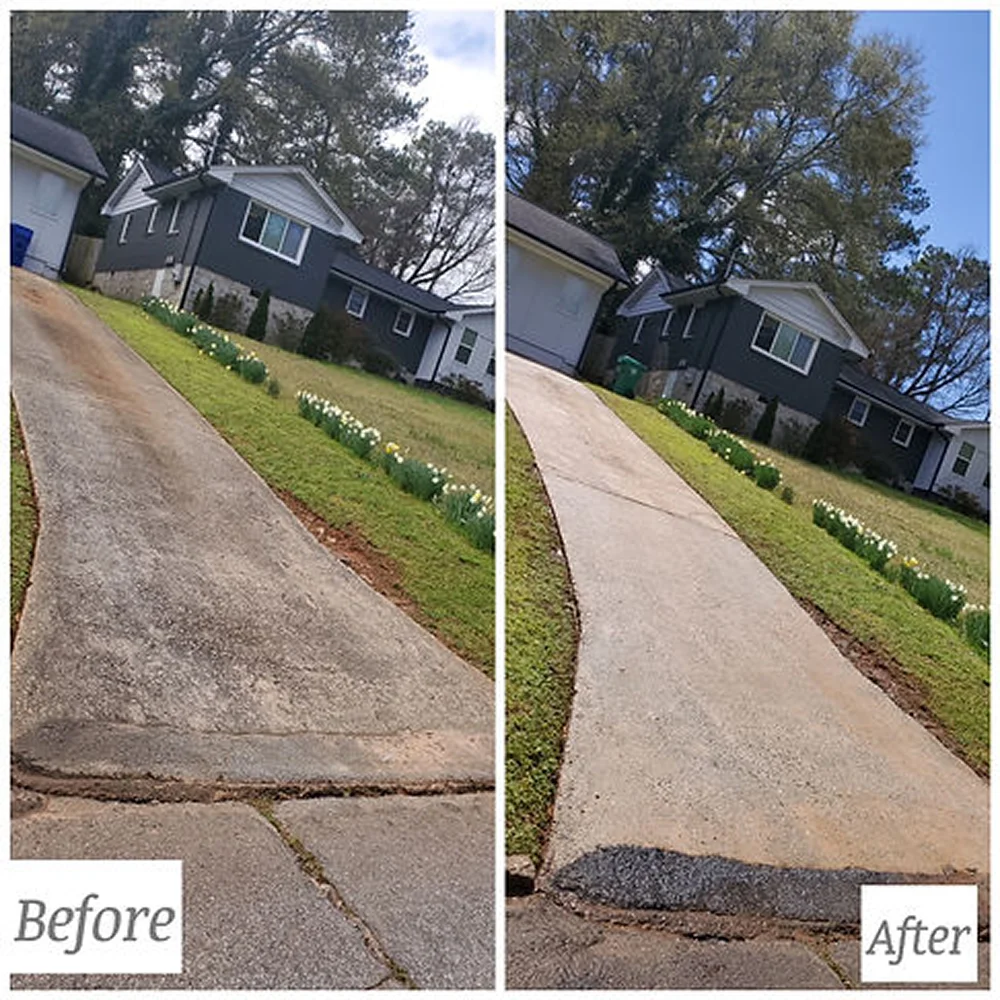 Team providing pressure washing service in Atlanta for a clean patio area