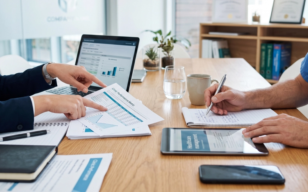 Healthcare consultants discussing revenue cycle management in Plantation, Florida