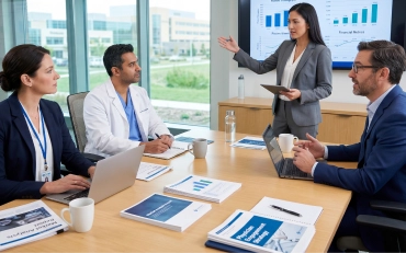 Medical office managers reviewing financial reports in Plantation, Florida