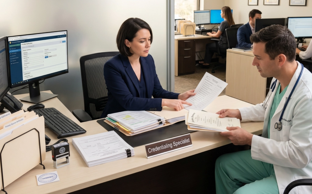 Healthcare staff reviewing credentialing services in Plantation, Florida