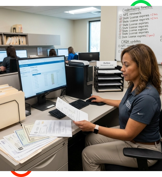 Credentialing specialists reviewing provider records across Florida