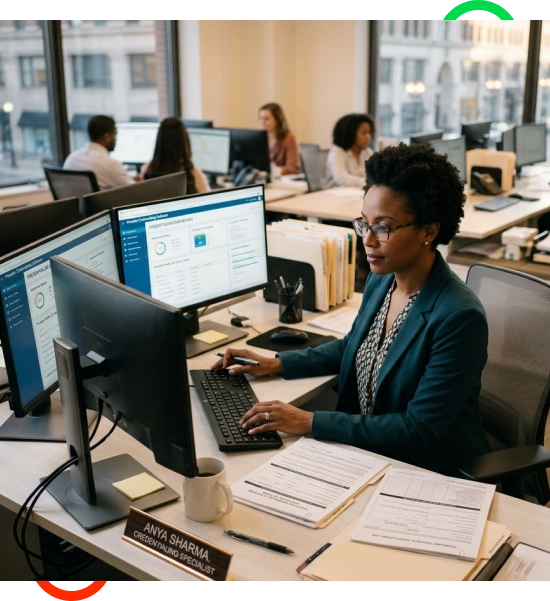 Administrative team organizing insurance credentialing across Florida