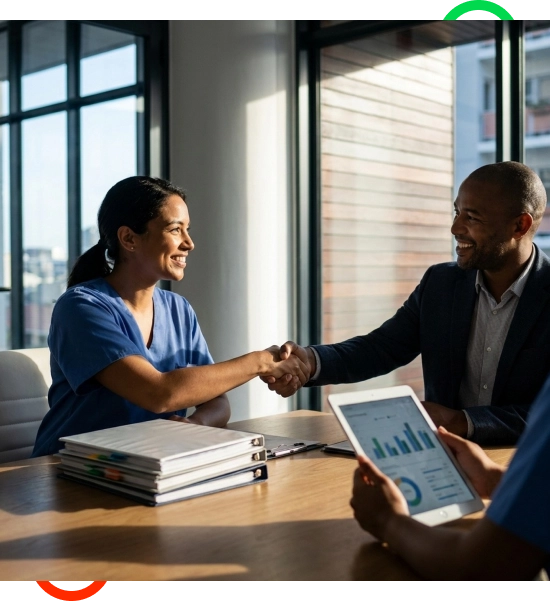 Healthcare office staff organizing compliance records in Florida