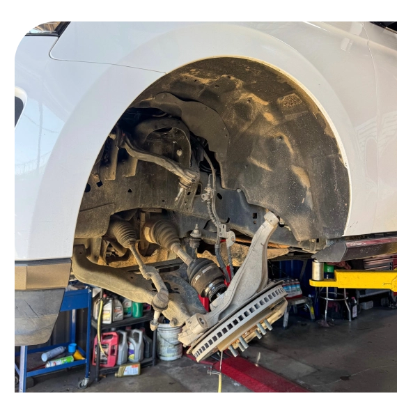 Wheel removed for brake repair in Los Angeles procedure