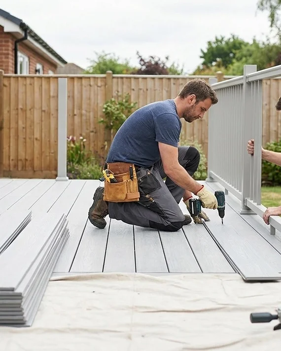 Outdoor lounge area finished with vinyl deck installation services in Qualicum Beach