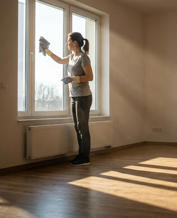 Tidy modern apartment living room after a thorough small-space cleaning — apartment and small space cleaning service