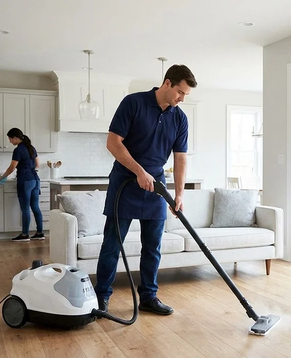 Cleaner performing whole home deep cleaning service