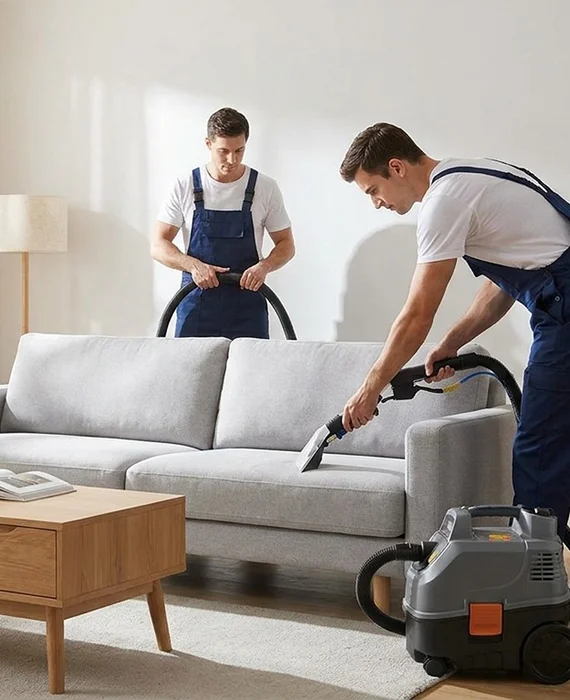 Professional stain removal cleaning on upholstered furniture