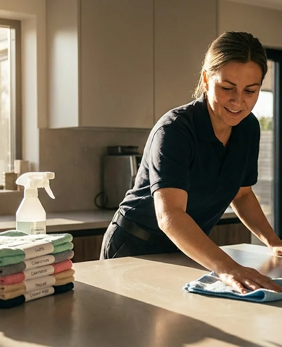Weekly residential cleaning service in a modern living room
