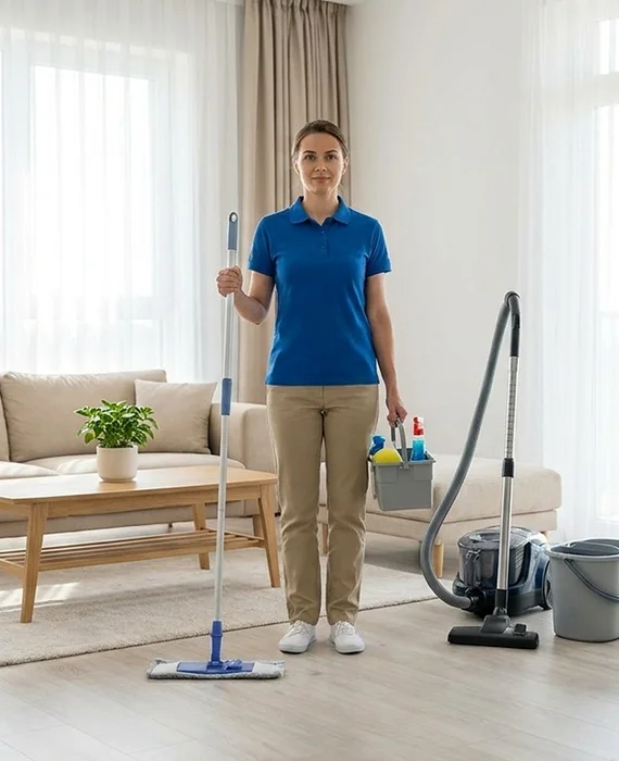 Tidy modern apartment living room after a thorough small-space cleaning — apartment and small space cleaning service