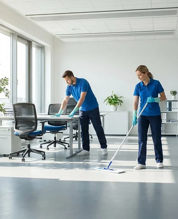 Eco-friendly office cleaning with green products and HEPA filtration systems