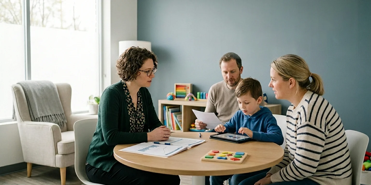 Family attending autism assessments in Sun City with a therapist