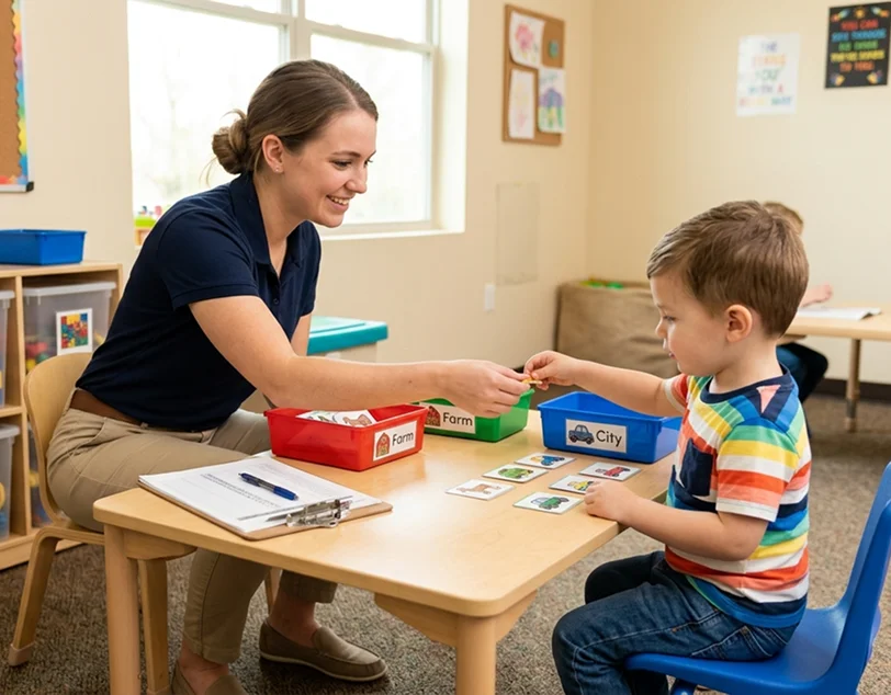 Family participating in early autism intervention activities in Sun City
