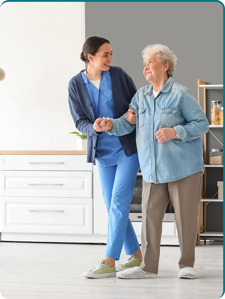 Caregiver reviewing daily assistance package with family