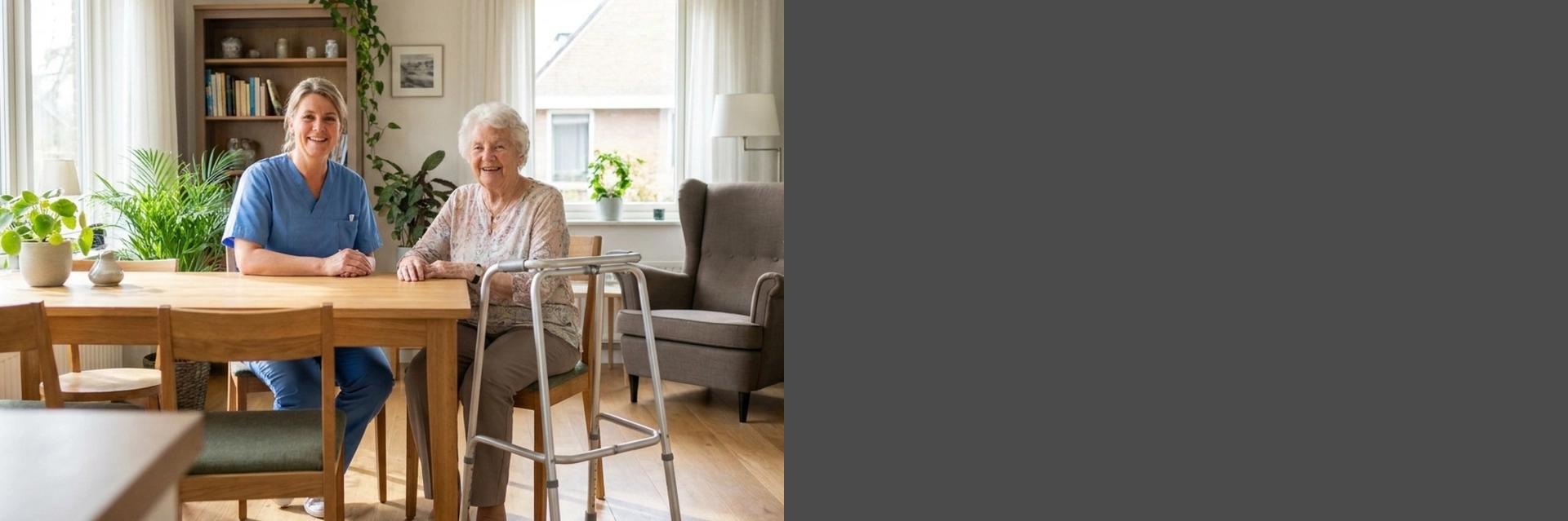 Caregiver assisting a senior during a professional home visit.