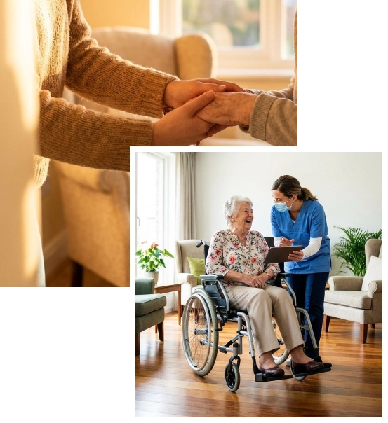 Caregiver assisting a senior with companionship at home.