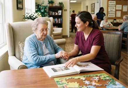 Senior relaxing at home with support in Woodland Hills, CA.