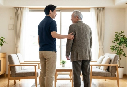 Smiling caregiver offering non-medical home care services at home.