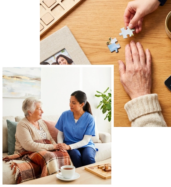 Calm memory care visit during dementia home care services.
