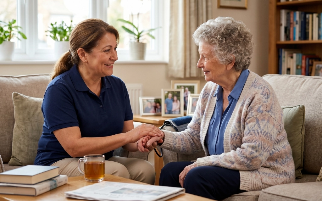 Caregiver providing 24-hour home care services in California.