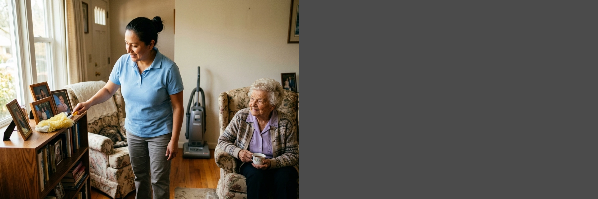 Caregiver offering homemaker services in California for seniors.