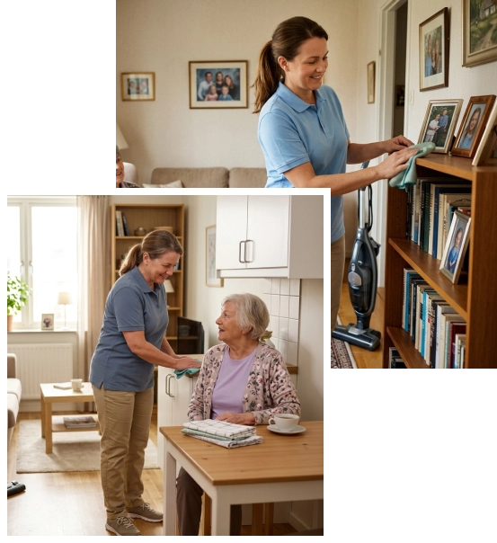 Caregiver preparing meals during homemaker support visits.