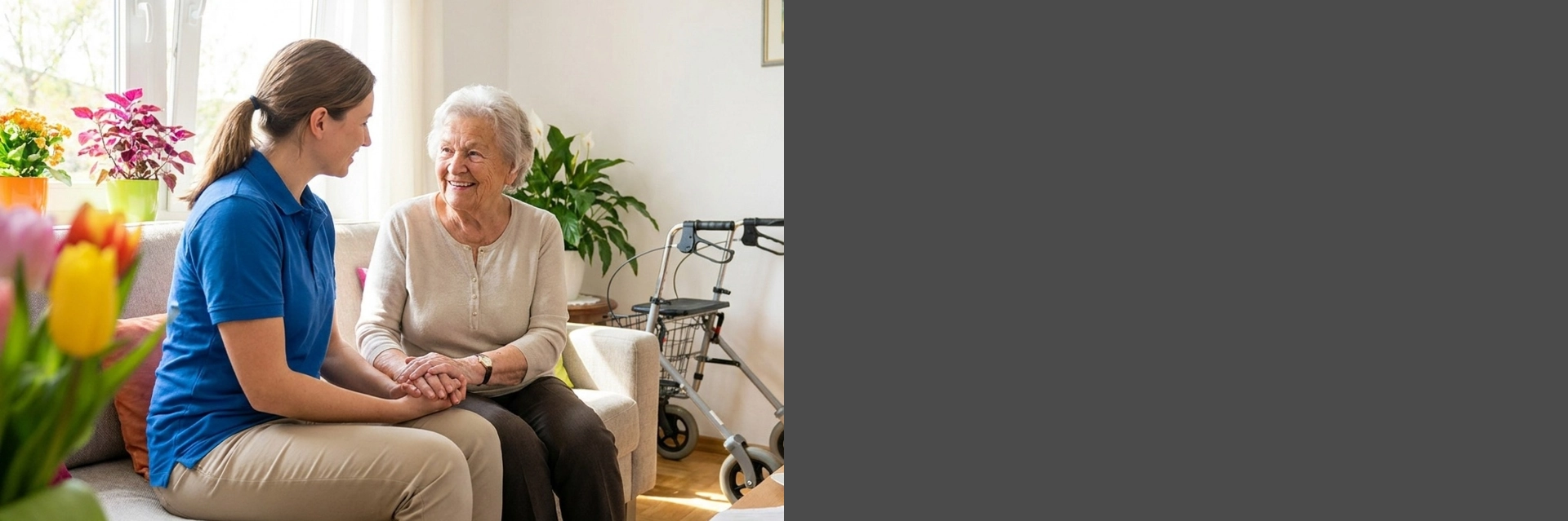 Caregiver providing companionship services in California at home.