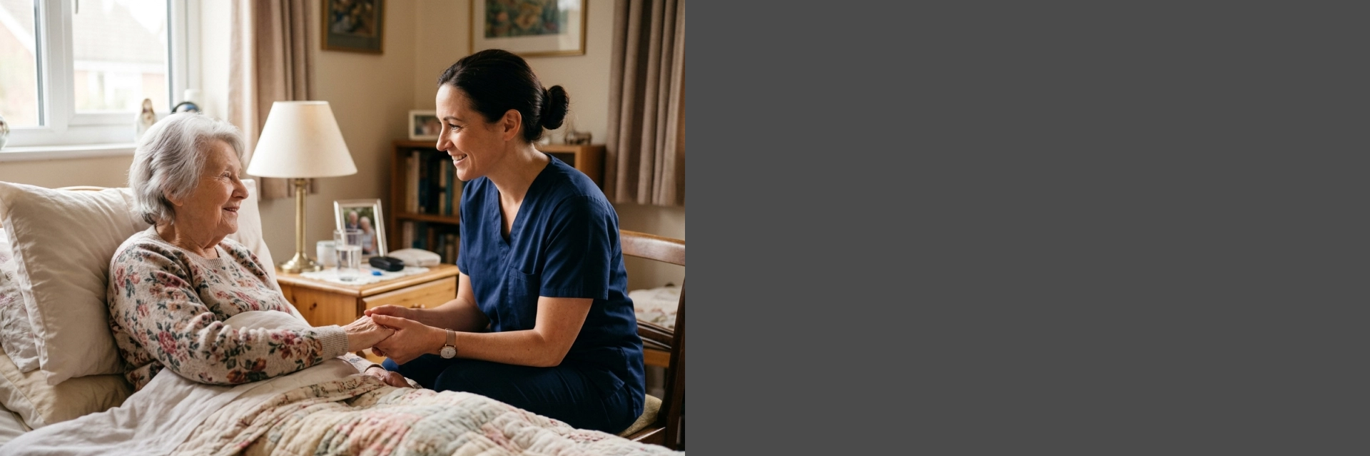 Caregiver providing bedside comfort in California for seniors.
