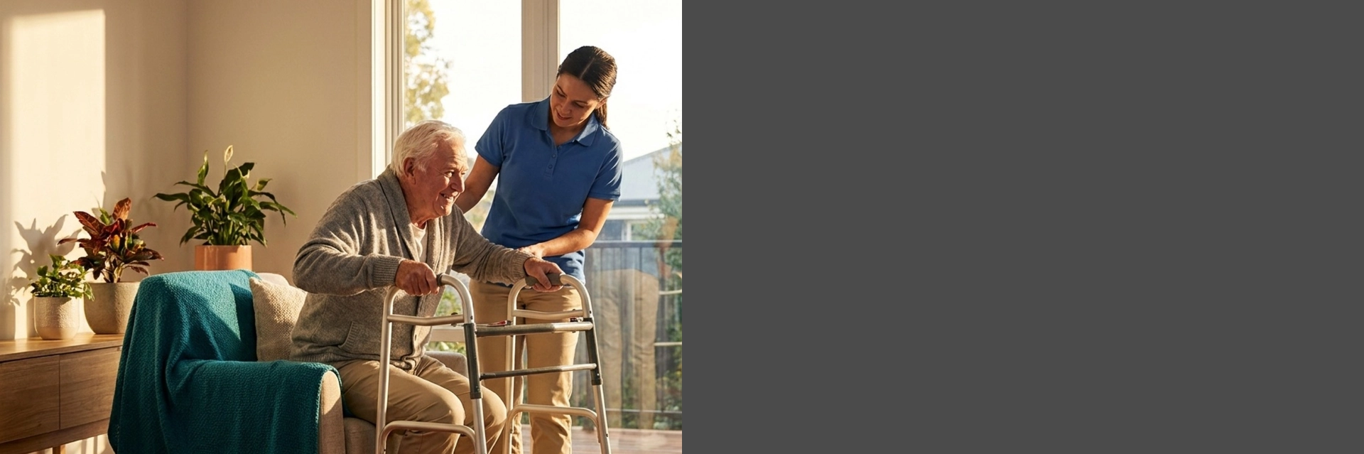 Caregiver assisting recovery through post-surgery home care services in California.