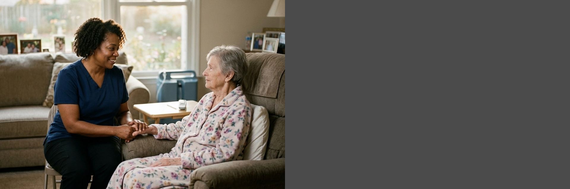 Caregiver providing hospice care support in California at home.