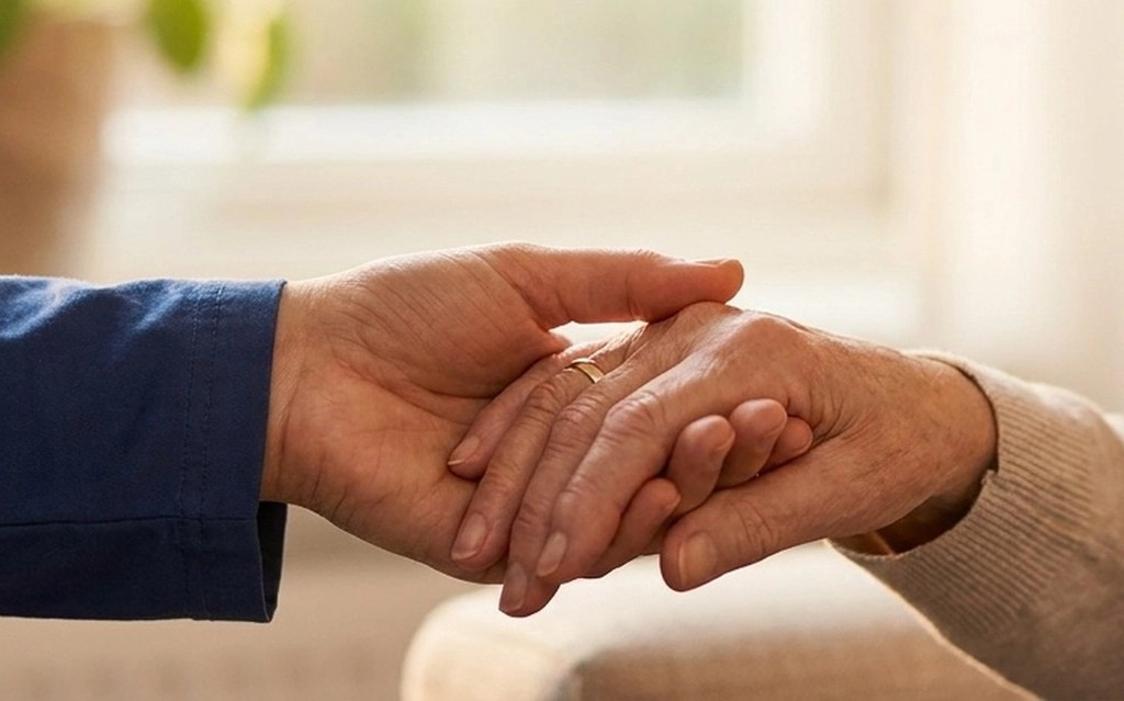 Compassionate caregiver visiting a client through a home care agency in California.
