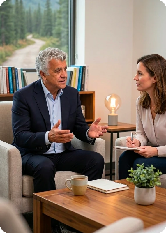 Professional discussing goals through life coaching services in Greater Vancouver