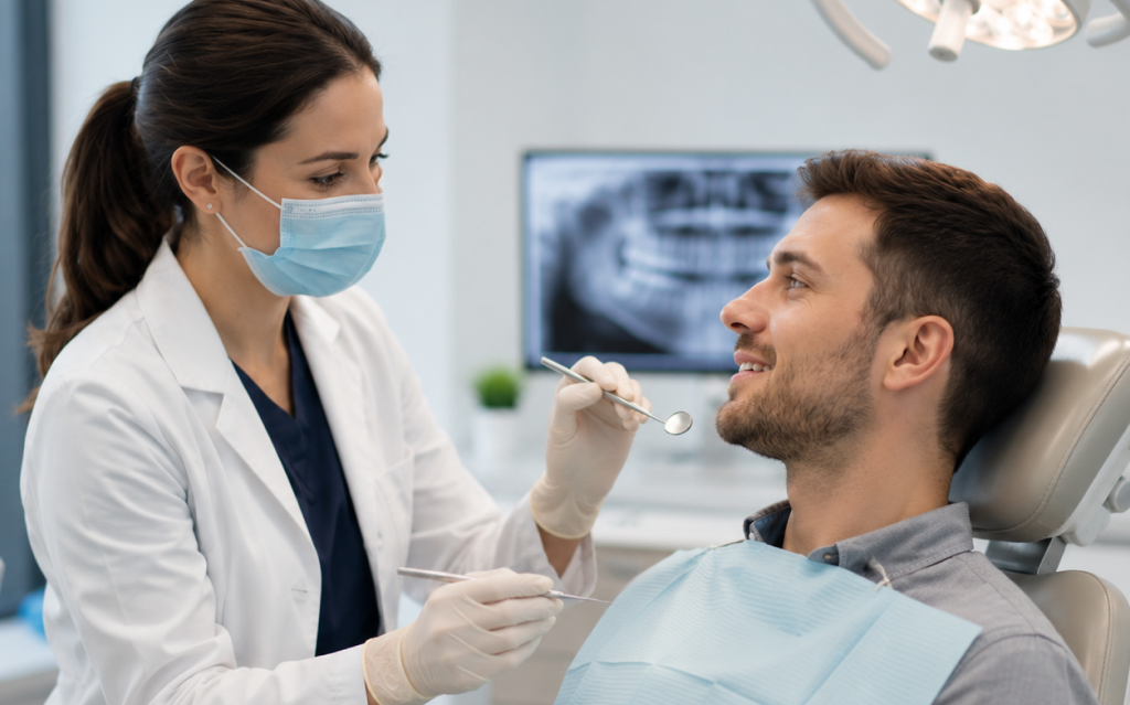 Dentist treating patient during dentistry services in Florida
